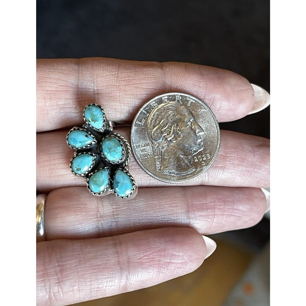 Turquoise Cluster Earrings Sterling Silver Southwestern Native Style Statement - Picture 7 of 11